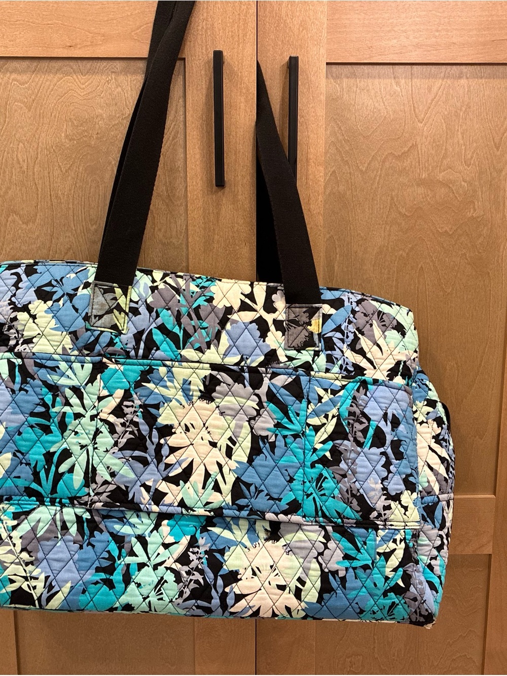 Vera Bradley Quilted Floral Travel Duffel Bag in Teal & Black